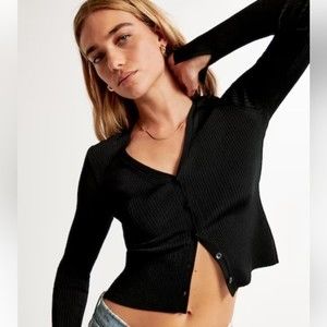 Abercrombie & Fitch Collared Ribbed Cardigan Black Size xs